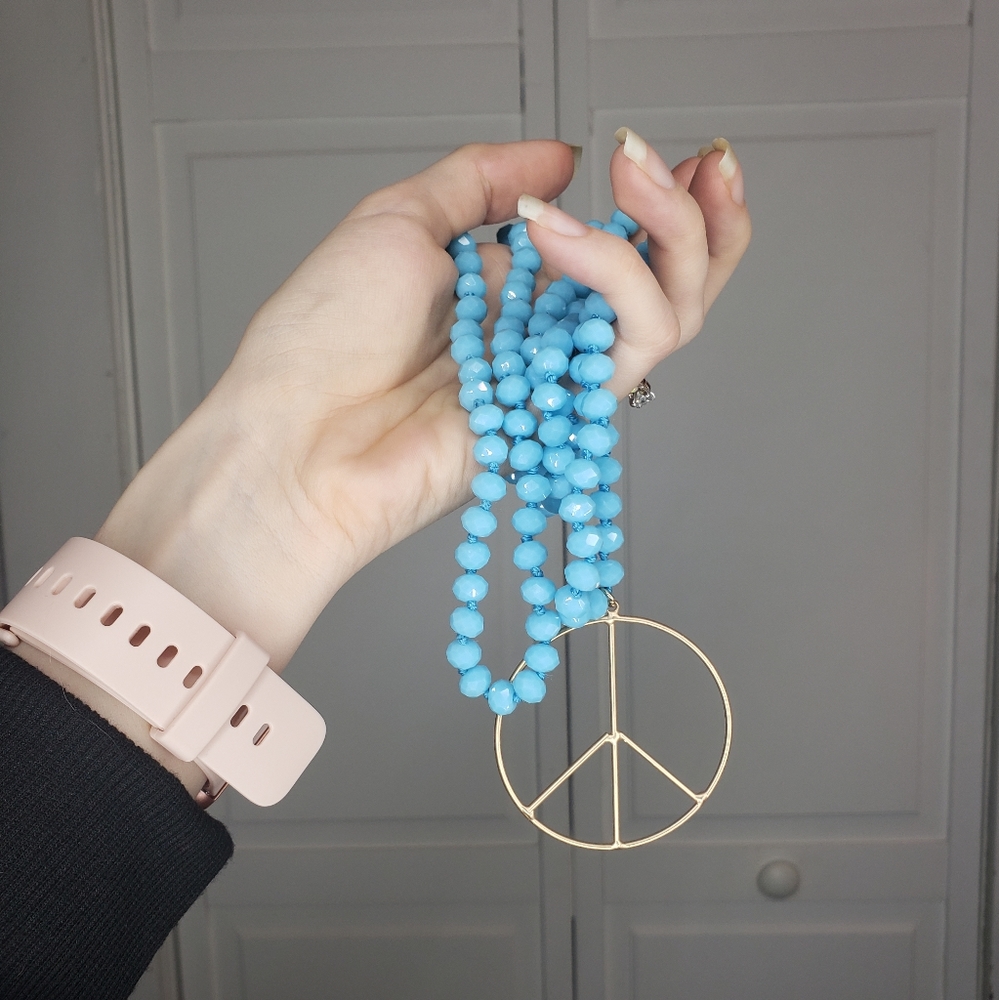 Blue beaded Peace Sign Necklace